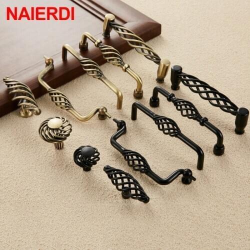 NAIERDI Vintage Hollow Out Birdcage Furniture Handles Antique Bronze Cabinet Handles Black Drawer Knobs Wardrobe Door Pullers