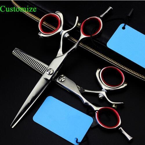 Customize Left hand Japan 440c steel 5.5 inch Rotate hair scissors set cutting barber hair thinning shears hairdressing scissors
