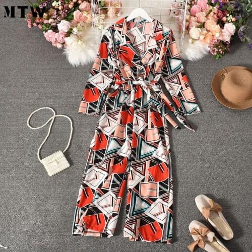 2021 Spring Women High Waist Bodysuits Korean Elegant Floral Printed Rompers Casual Long Sleeve V Neck Wide Leg Jumpsuits