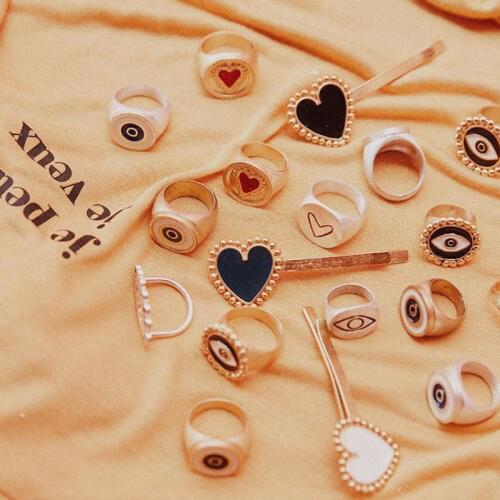 Flatfoosie 2019 New Vintage Charm Big Black White Evil Eye Rings For Women Dripping Oil Steampunk Heart Ring Knuckle For Party