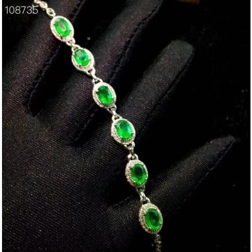 S925 silver natural green emerald gem bracelet natural gemstone bracelet Elegant Lovely round link women party gift fine jewelry