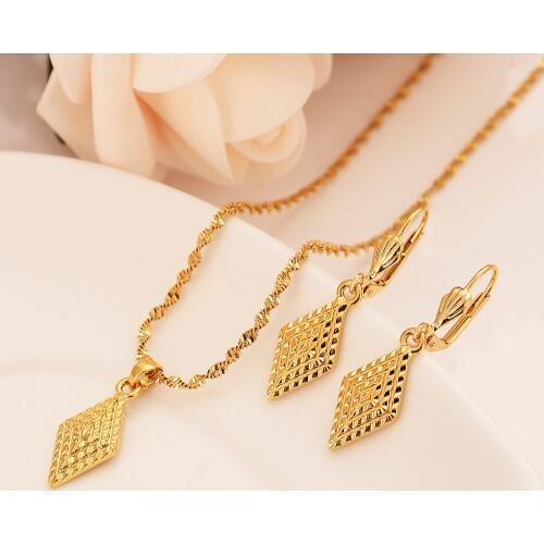 African geometric square jewelry set chain women Nigerian wedding gold multi layer necklace pendantearring Indian jewelry sets