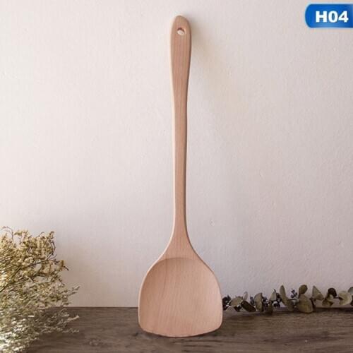 1pc Wooden Shovel Spoon Lacquer-free Cooking Spatula Rice Spoon Non-stick Spatula with Long Handle for Kitchen Cooking Supplies