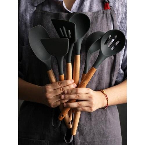 1Pcs/Set Silicone Cooking Utensils kitchen Accessories Set Tool Ladle Egg Beaters Shovel Cooking Non-stick Wooden Handle Spatula