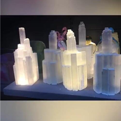 15-18cm Natural Quartz Crystal Flash Selenite Tower Lamp Energy Stone Reiki Healing Home Decor Mineral Specimen Collection