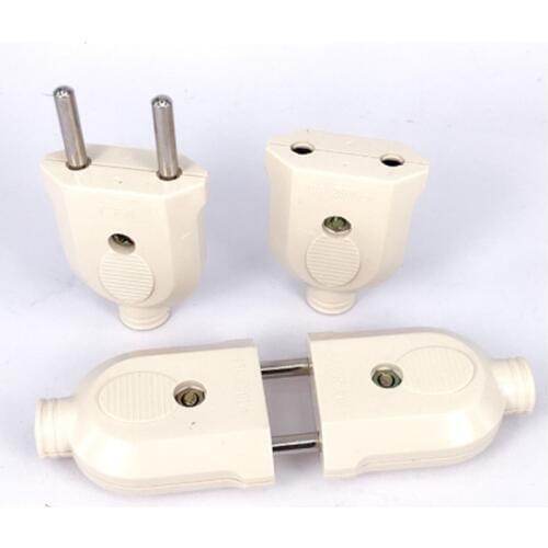 2PCS EU 2 Pin AC Electrical Power Rewireable Plug Male Female Socket Outlet Adaptor Adapter W/ Wire Extension Cord Connector