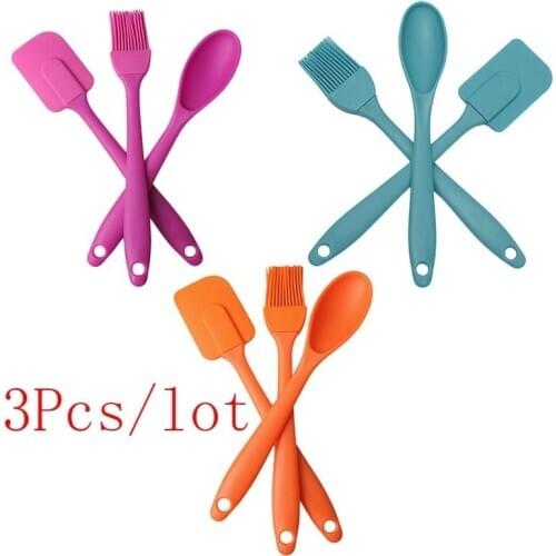 3Pcs Creativity Silicone Spatula Scraper Brush Spoon Kitchen Baking Tools Set Gadget Accessories