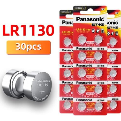 30PCS/lot PANASONIC Original LR1130 189 1.5V Alkaline Batteries AG10 LR54 SR1130W Button Cell Battery 0%Hg for Remote control