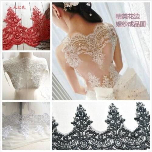 6Yards/Lot Super Wide Exquisite Luxury Eyelash Car Bone Wedding Dress Lace Fabric Accessories Sequin Lace Trim 24cm Width