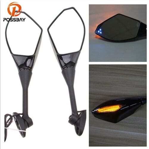 POSSBAY Motorcycle Mirrors Lights Turn Signal Indicator Cafe Racer Motorbike Side Mirrors for Honda CBR600RR CBR1000RR 2004-2008