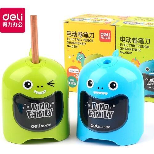 Deli Electric Pencil Sharpener 2pcs Cute Dino Family Dinosaur Pencil Sharpeners Kawaii Stationery Electric Blade Sharpener Gift