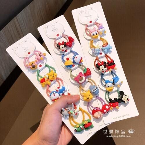 Disney cartoon children hair accessories resin acrylic rubber band hair ring frosted BB clip card suit Mickey girl headgear clip