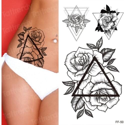 Sketch roses temporary tattoo stickers arm triangle encircle flower tattoos fake waterproof sternum Waist stickers tatoo women