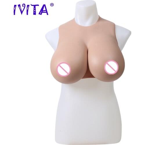 IVITA 100% Full Silicone Boobs Filled Breast Forms Realistic Fake Boobs Enhancer for Crossdresser Drag Queen Shemale Transgender