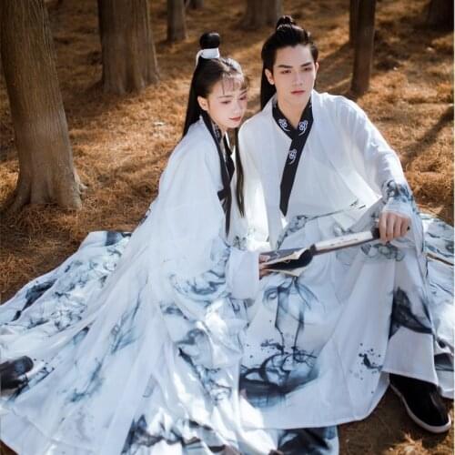 Chinese Style Clothings Hanfu Ink Collar Large Swing Suit Men and Women Couple CP Dress Chinese Hanfu Plus Size Cosplay Costume
