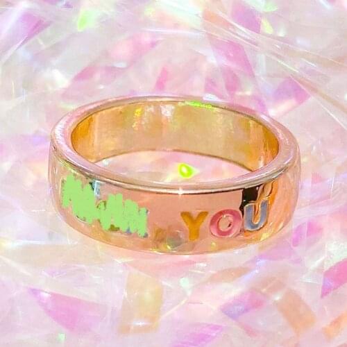90s Aesthetic Copper Rainbow Letter Rings for Women Y2K Jewelry Cute Harajuku INS Open Ring Egirl Fashion Vintage Friends Gifts