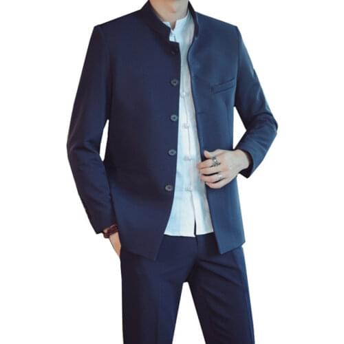 Suit Pants 2 Pcs Set / 2021 Fashion New Mens Casual Boutique Chinese Style Stand Collar Blazers Jacket Trousers