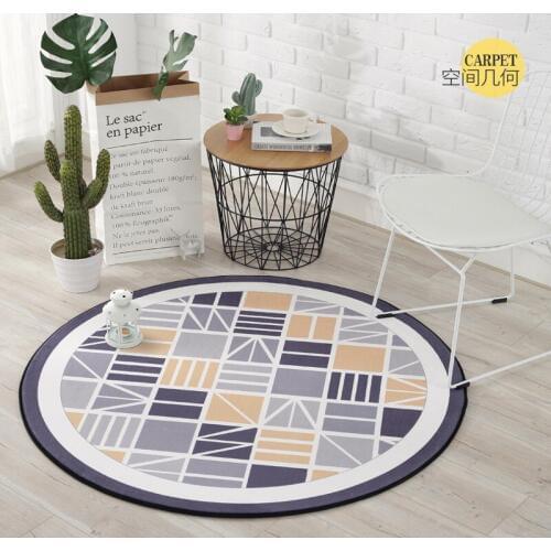 European Style Geometric Pattern Round Carpet Bedroom Living Room Anti-Slip Mat