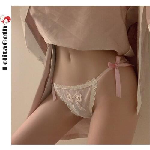 LolitaGoth Kawaii Seamless Panties Lace Briefs Cartoon Transparent Sexy Lingerie Student Lolita Girls Cute Bow Cotton Underwear