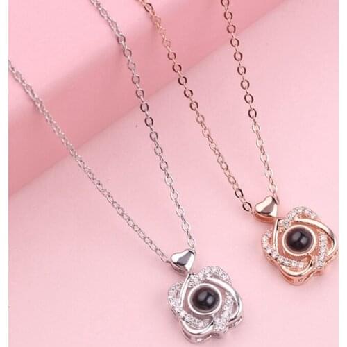 Fashion necklace pendant for couple Cute necklaces 100 kinds I love you language projection jewelry gift Clavicle Chain Femme