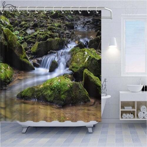 3D Washable Bathroom Shower Curtain Polyester Fabric Bath Curtains Decorative For Home Forest River Landscape Prints Screen