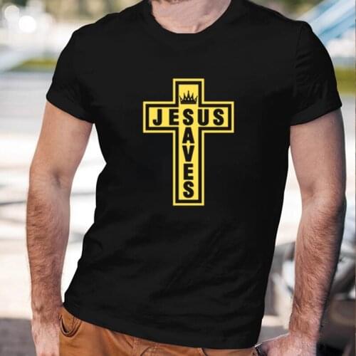 2021 New Summer Style Jesus Christian Cross Jesus Saves Printed Mens T Shirt Cotton Casual Hot Sale Black White Religion Tee