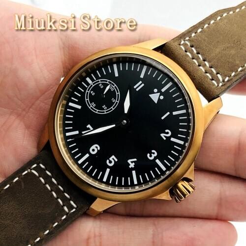 Corgeut 45mm Mens Top Casual Mechanical Watch Brass Case Black Sterile Dial Luminous Leather Strap 17 Jewelry 6497 Movement