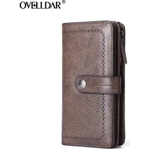 Mens Casual Genuine Leather Clutch Bag Top Layer Cowhide Wallet Bag Multifunctional Clutch Large Capacity Card Holder Money Bag
