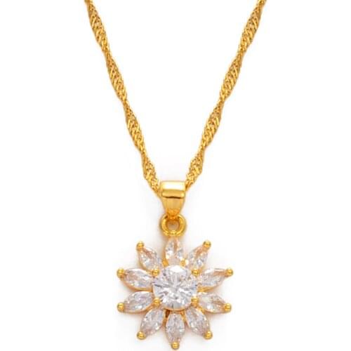 Anniyo CZ Pendant Necklaces Women Girls Gold Color Cubic Zirconia Necklace African Wedding Jewelry Gifts #006925