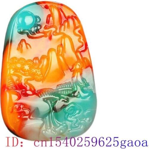 Color Jade landscape Pendant Necklace Fashion Carved Charm Natural Jadeite Chinese Women Men Amulet Jewelry Gifts