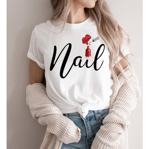 Nail Makeup Graphic Shirt Summer Cute Casual Tee Kawaii Clothes Fingernail Nail Art Makeup Ladies T-shirts Women