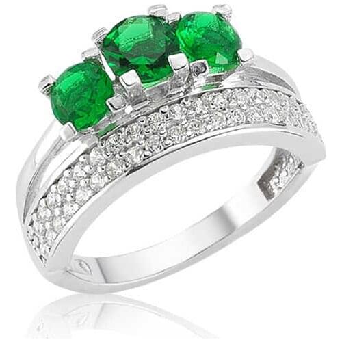 Silver Green Three Stone Tria Lady Ring