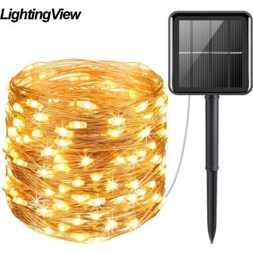 Lightingview 50/100/200 LED Outdoor Solar String Light with Copper Wire for Fairy Holiday Christmas Wedding Party Garden Decorat