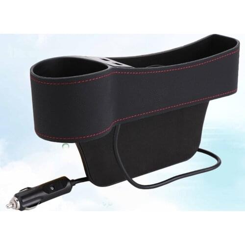 Universal Car Seat Gap Filler Catcher Organizer Driver Side Pocket Storage Box Case Dual USB Charger Cup Holder Auto Stowing (Bl