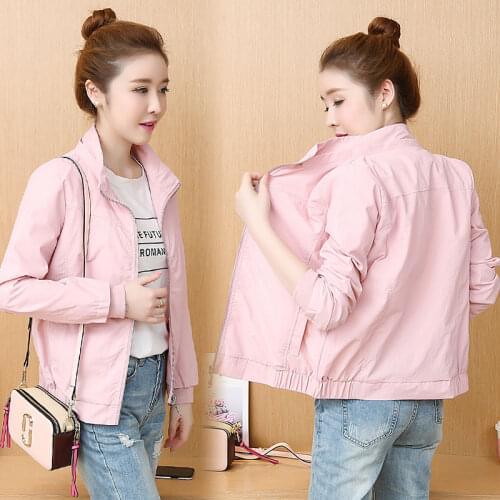 Spring Autumn 2019 Thin Coat Female Casual Fashion Solid Collar Loose Zipper Short Windbreaker Wild Jacket Women Outwear Q183