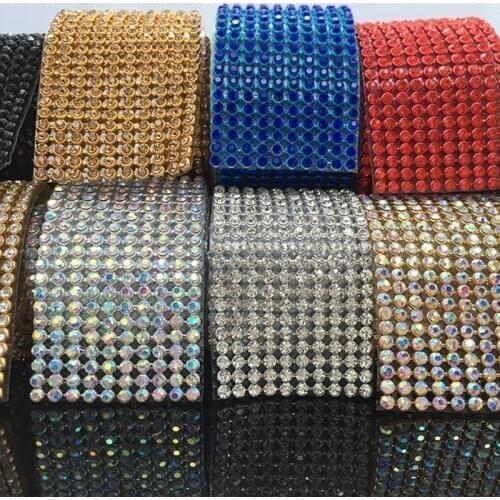 Flash Crystal Rhinestone Banding Multi-Rows Aluminum Mesh Diamond Wedding Dress Belt Trimming Hotfix/Self Adhesive Decor Tape