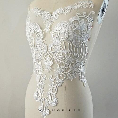 1Pc Ivory Embroidered Lace Applique in Sew Patches for Wedding Dress DIY Temperament Wedding Dress Tube Top Wedding Chest Patch