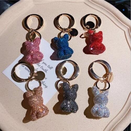 High Quality Full Diamond Creative Pottery Clay Rabbit Fashion Key Chain Cartoon Cute Bag Pendant Car Key Ring Pendant