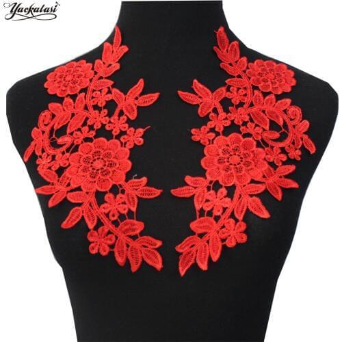 YACKALASI 10 Pairs/Lot Flower Lace Appliqued Polyester Embroidery Wedding Dress Patches Sewing Apparel Trims 30.5CM*8CM