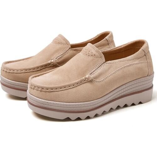 2021 Spring women flats shoes platform sneakers shoes leather suede casual shoes slip on flats heels creepers moccasins