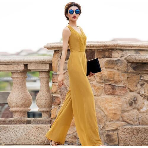 2020 Jumpsuit Women Summer Party Rompers Chiffon Elegant Sapphire Blue Full Length Lace High Street Jumpsuits Plus Size 3XL 4XL