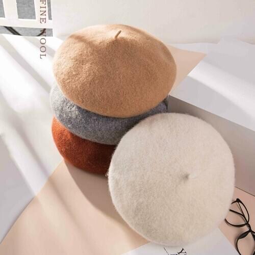 H3561 Women Woolen Beret Hat Autumn Winter Warm Casual Solid Color Cap Female Korean High Quality Fashion Japanese Simple Hats