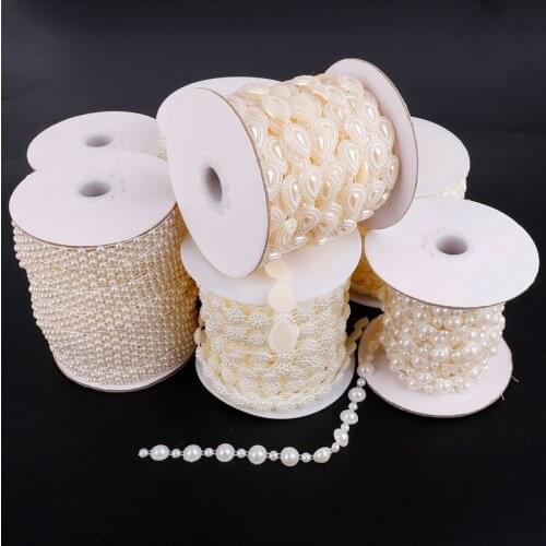 1.5-2M/bag ABS Imitation Pearl Beads Chain Trim with Crystal Rhinestone for DIY Wedding Party Decoration Craft Supplies