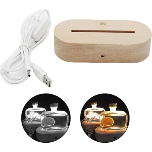 1 Piece Night Light Solid Wooden Luminous Base White And Warm Light Touch Control Light Holder Accessories Ellipse Shape