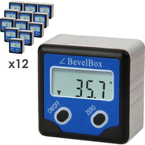 12 pieces x Waterproof Digital Bevel Box Gauge Angle Protractor Inclinometer w/ 3 Strong Disk Magnet 0.1deg. Accuracy lot of 12