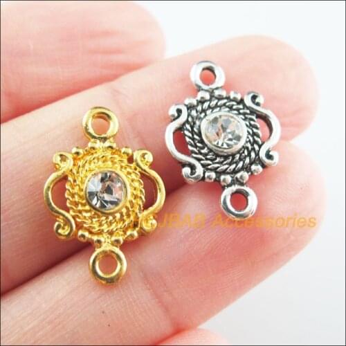 18Pcs Retro Gold Tibetan Silver Tone Crown Clear Crystal Charms Connectors 13x19mm