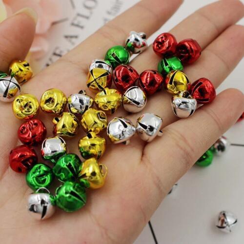 200PCS/Lot Christmas 4 color 10mm jingle bells DIY bracelet Gold silver red green 4 color Xmas tree hanger Handmade material OEM
