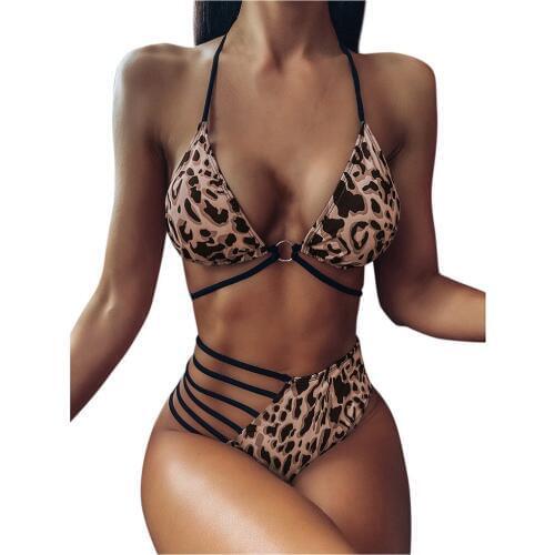 2020 Sexy Leopard Cutout Bikini Women Swimwear Female Swimsuit Two-Pieces Bikini Set Separate WomenS Swimsuit Bikini Sexy Z0303