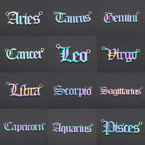 5pcs/lot 100% Stainless Steel Rainbow Zodiac Letter Name Pendant Charms for Women Wholesale DIY Charm for Jewelry Necklace