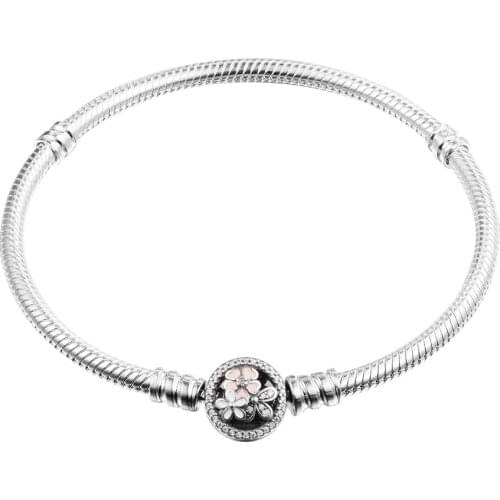 925 Sterling Silver Poetic Blooms Clasp Bracelet Mixed Enamels & Clear CZ Snake Chain Bracelets for Women DIY Charms Jewelry